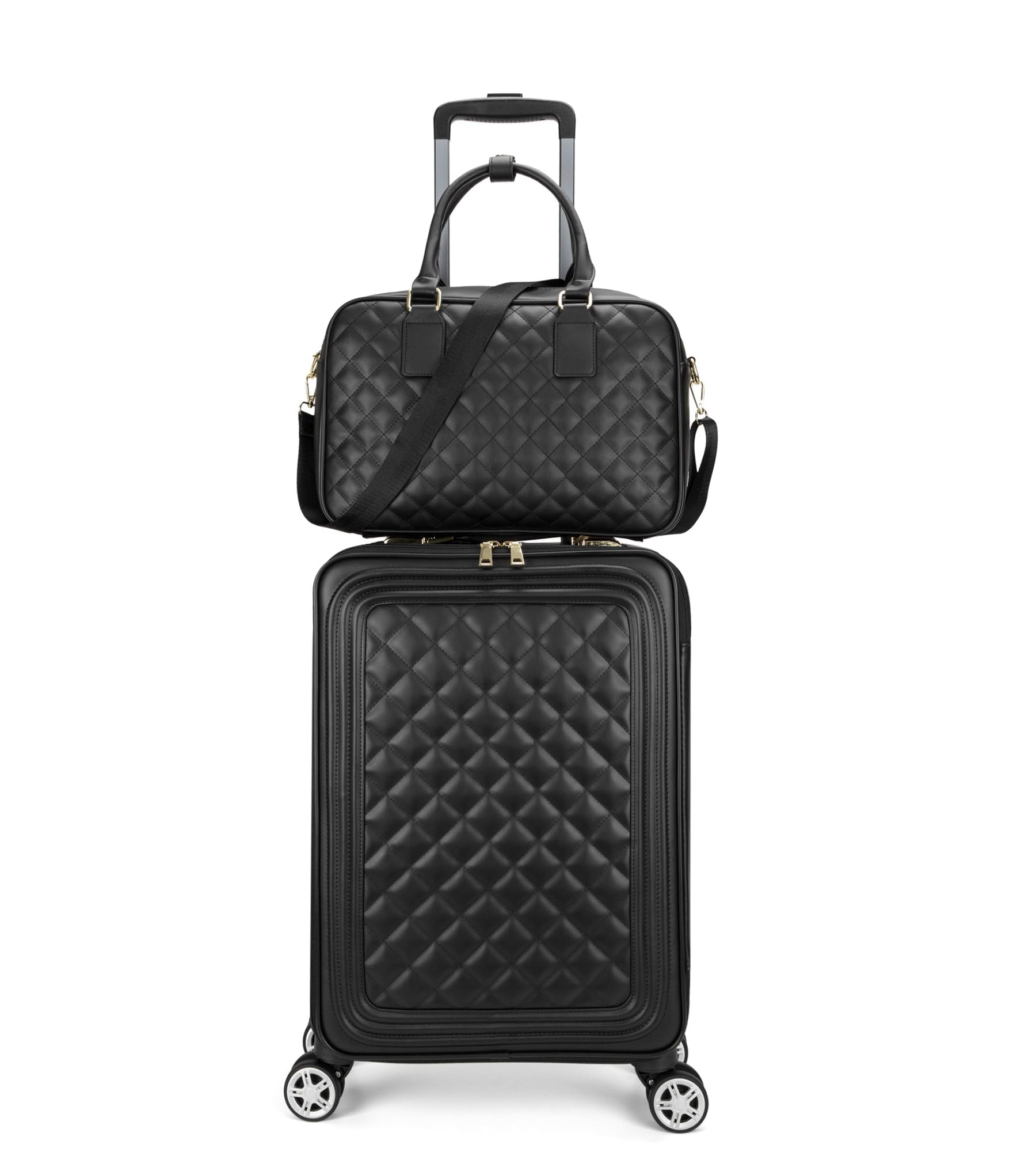 feilario 24in 2 Piece Set Travel Leather Softside Carry On Luggage Double Spinner Wheels Checked Suitcase