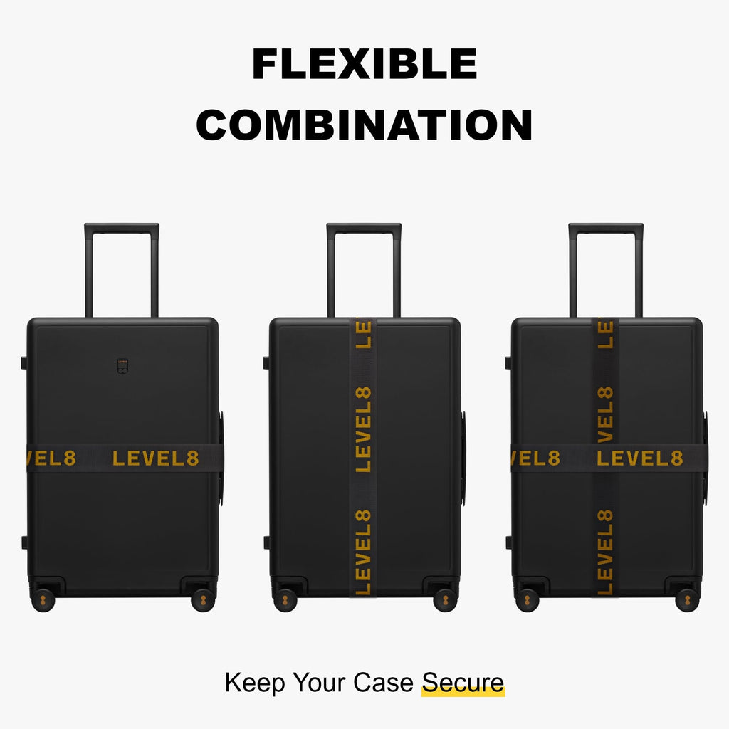 LEVEL8 Luggage Straps Suitcase Belt Buckle Straps Add-A-Bag Travel Accessories, Heavy Duty Strap, 2-Pack, Black