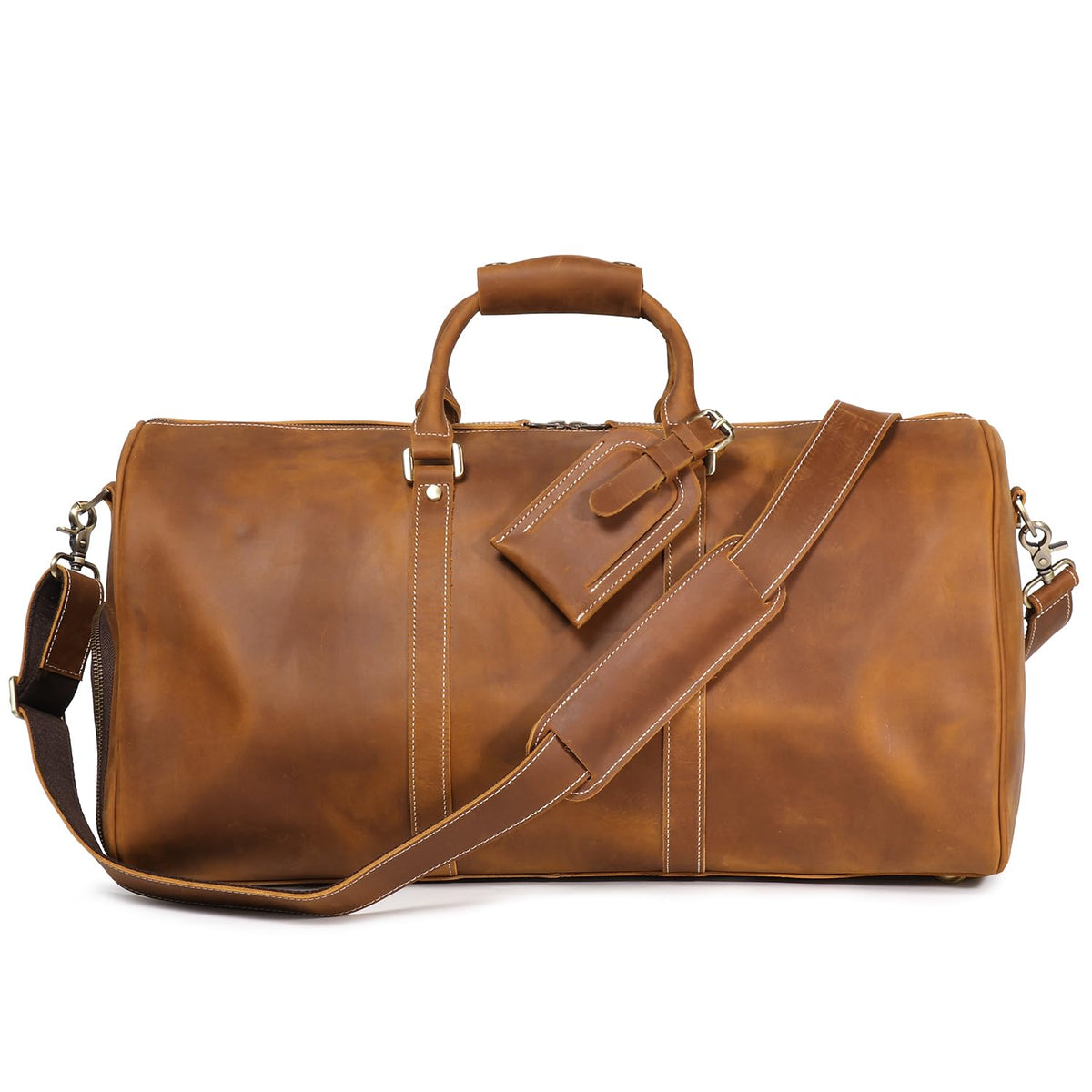Luokir Mens Leather Weekend Bag Classic Leather Travel Duffel Bags YKK Zipper with Shoes Compartment Sports Vintage Travel Luggage Overnight Duffle Bags (Vintage Brown, 22 Inch)