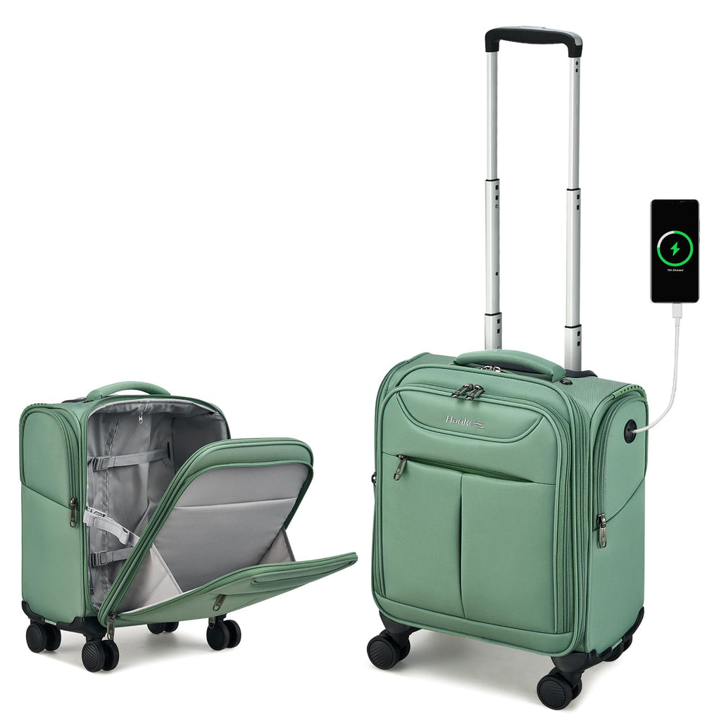 Hanke Underseat Carry On Luggage with Wheels, Lightweight Small Suitcase Airline Approved 16 Inch Softside Personal Item Travel Bag for Women Men, Compact Under Seat Luggage.(Forest Green)