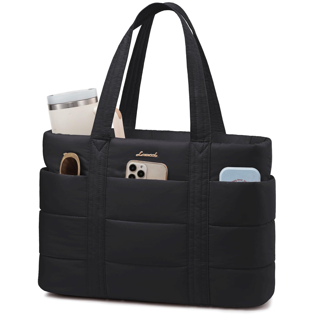 LOVEVOOK Tote Bag for Women, Large Puffer Work Tote Bag for 17.3 Inch Laptop, Lightweight Travel Bag with Zipper Gifts for Women