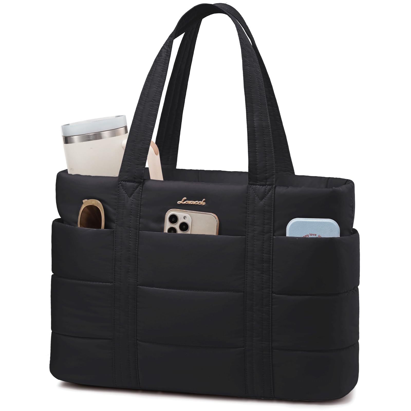 LOVEVOOK Tote Bag for Women, Large Puffer Work Tote Bag for 17.3 Inch Laptop, Lightweight Travel Bag with Zipper Gifts for Women