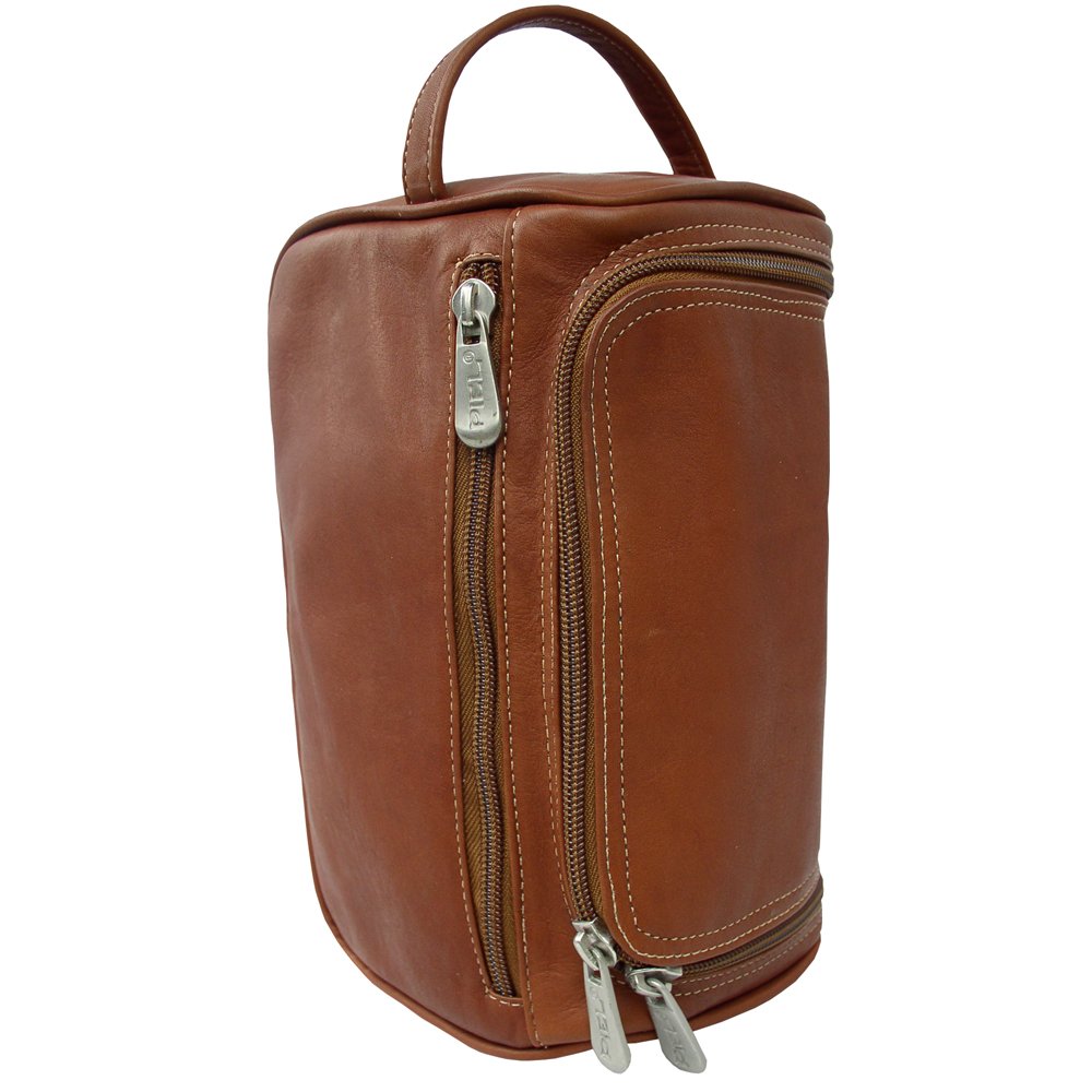 Piel Leather U-Zip Toiletry Kit, Saddle, One Size