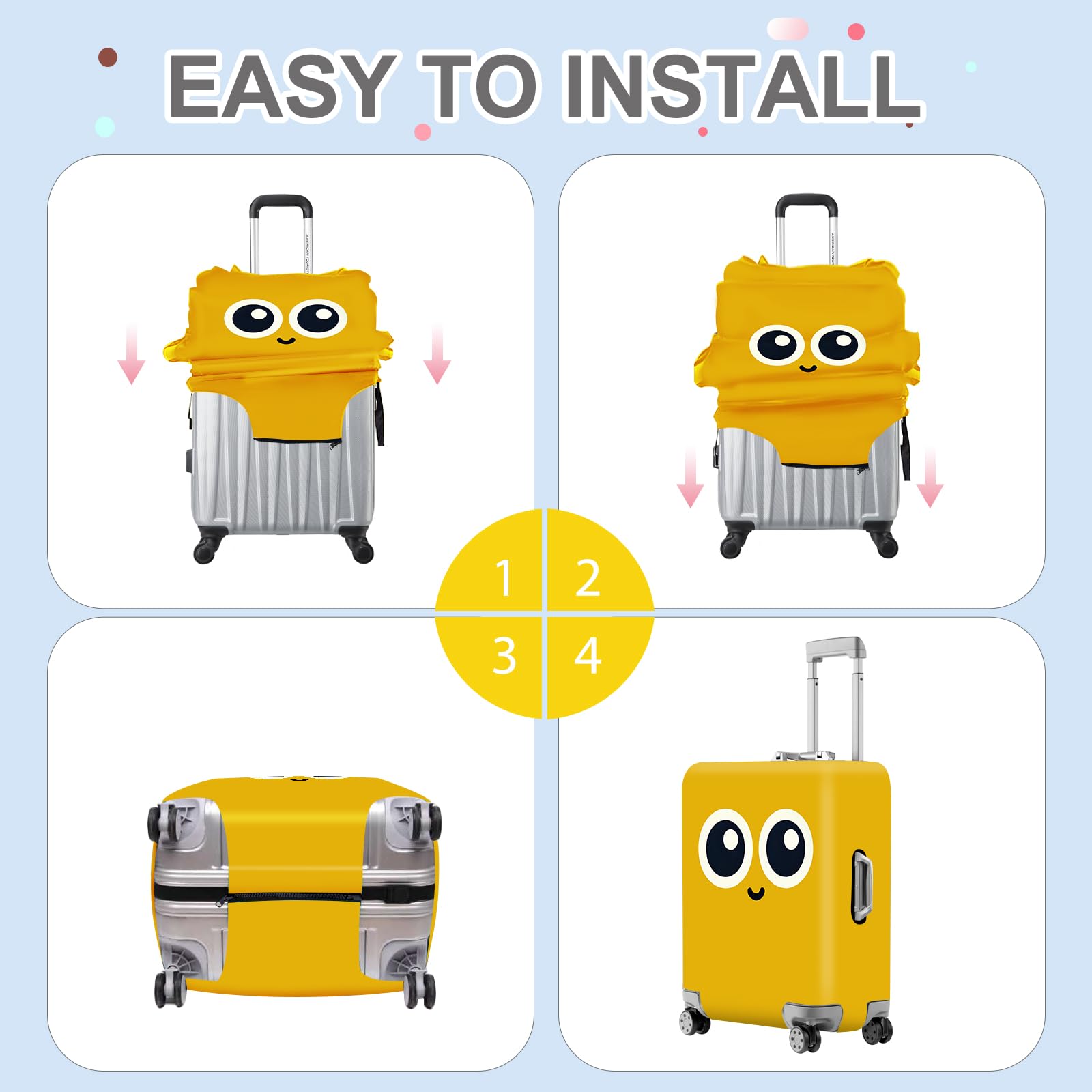 ANNA QUEEN Cute Smiley Face Luggage Cover, Yellow Cartoon Suitcase Protector with Big Eyes Design, Stretchable, Washable Travel Cover for 28-30 Inch Luggage