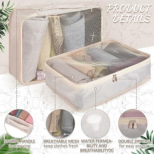 Silkfly 12 Pcs Packing Cubes for Suitcase Travel Luggage Bags Bulk Mesh Organizer Set for Hiking Camping Backpacking Clothes Accessories(Light Khaki, XL, L, M Size)