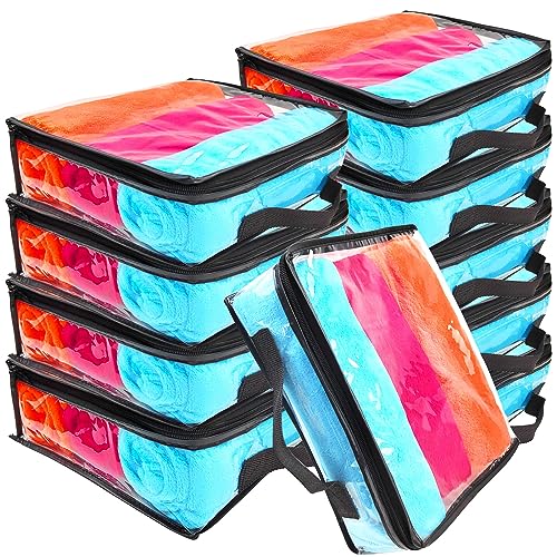 Hlimior 10 Pieces Large Clear Travel Packing Cube ，Clear Vinyl Zippered Storage Bags See Through Moving Bag Plastic Storage Bags PVC Multipurpose Pouch with Handle for Sweater Shirts Dress Storage