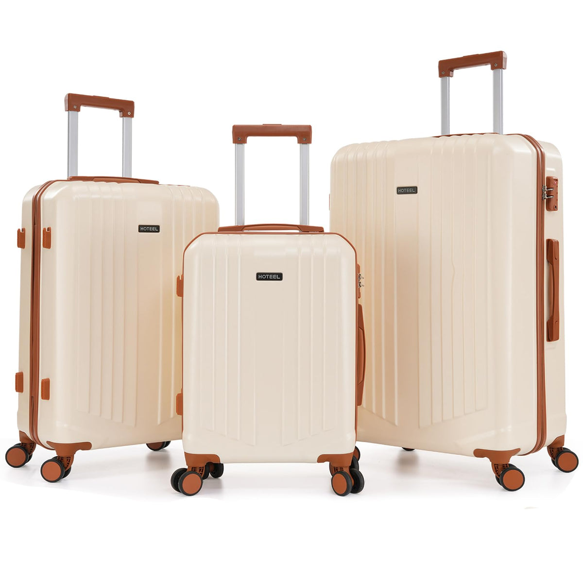 Hoteel Luggage Sets 3 Piece, 4-Yr Warranty Durable Suitcase Dual-Spinner Wheel TSA Lock, Lightweight Travel Hardshell PC+ABS Carry on Luggage for Men&Women, Beige(20/24/28 inch)