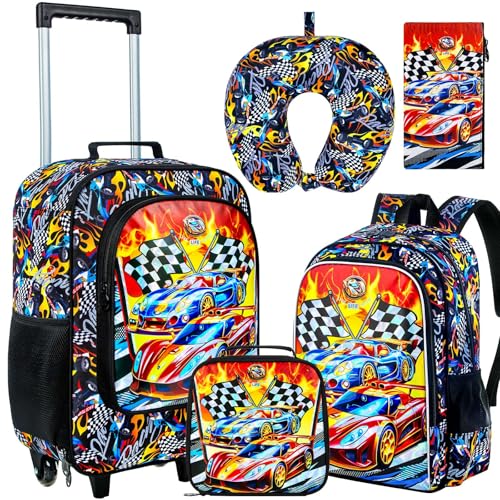 TXHVO 18" Kids Suitcase for Boys, 5Pcs Carry on Luggage With Wheels, Cars Suitcases for Kid Toddler Children(Racing)