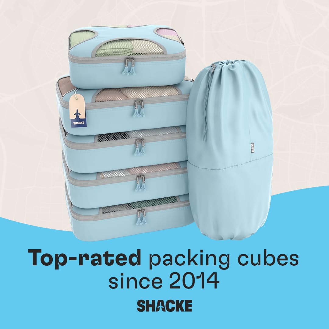 Shacke 6 Set Packing Cubes for Travel - Compression Packing Bags/Travel Organizer - Luggage Organizer Bags for Traveling - Travel Essentials for Women - Cruise Must Haves Packing List (Sky Blue)