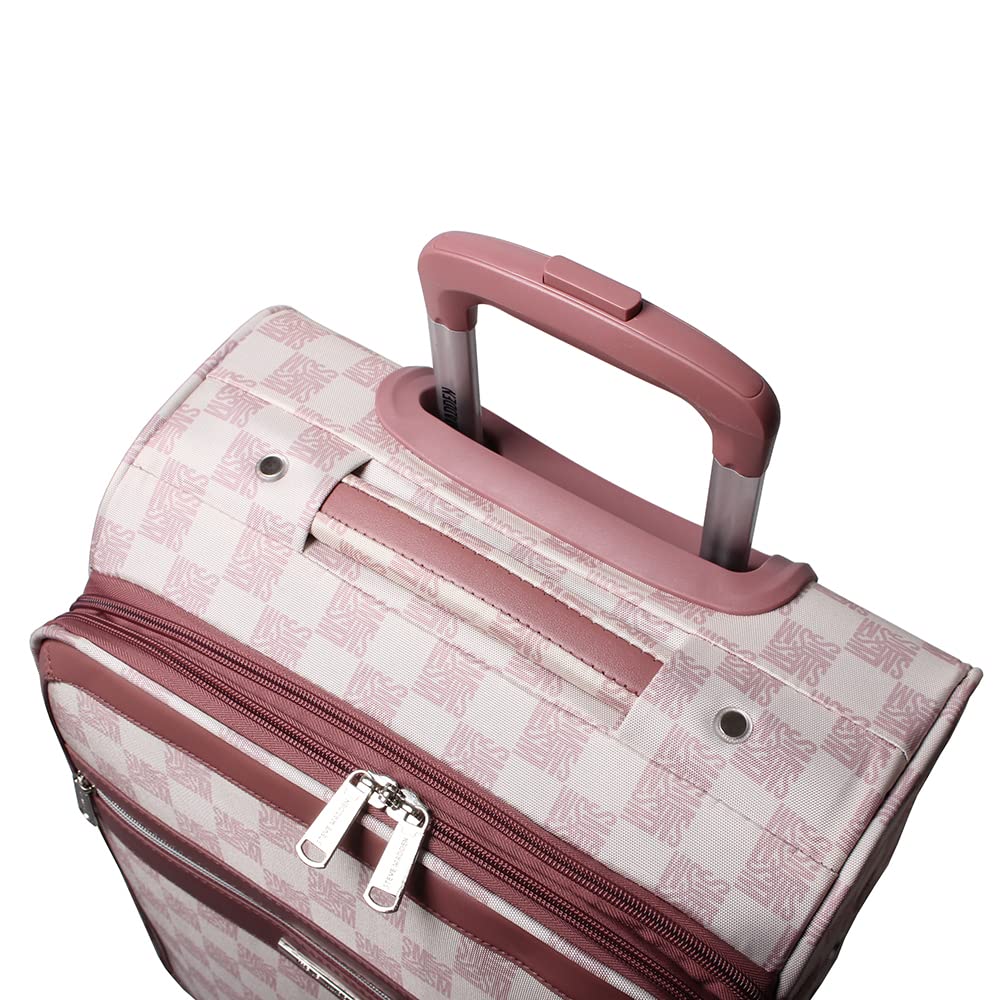 Steve Madden Designer Luggage Collection - Lightweight 24 Inch Expandable Softside Suitcase - Mid-size Rolling 4-Spinner Wheels Checked Bag (Chalet Pink, 24in)
