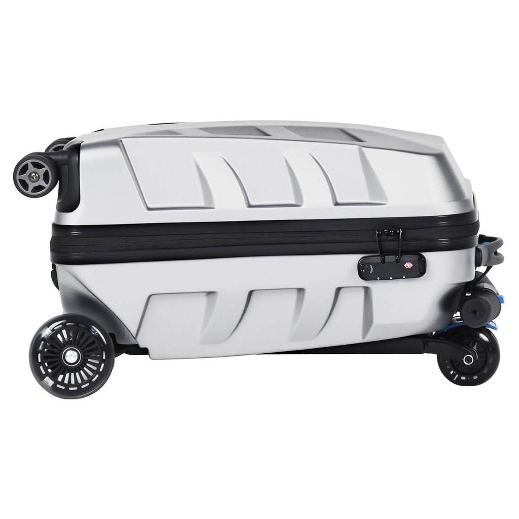 Scooter Suitcase for Kids & Adults，3-D Hardshell Ride On Scooter Luggage with Led Light Up Wheels，TSA Lock，Lightweight Foldable Carry On Rideable Suitcase for Children Teenagers (Silver, 21-inch)