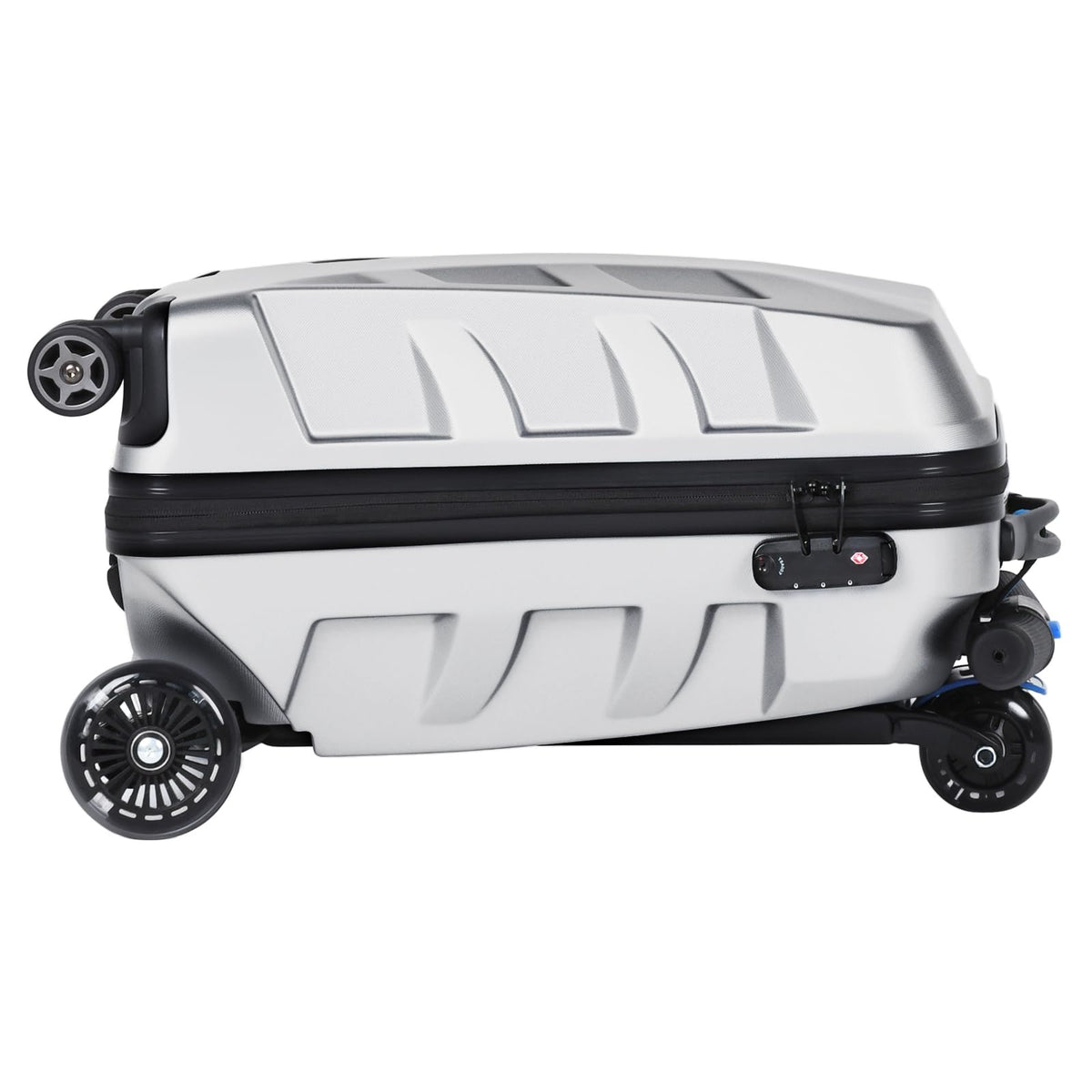 Scooter Suitcase for Kids & Adults，3-D Hardshell Ride On Scooter Luggage with Led Light Up Wheels，TSA Lock，Lightweight Foldable Carry On Rideable Suitcase for Children Teenagers (Silver, 21-inch)