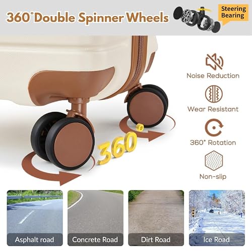NEISIA Luggage Sets Lightweight Hard Shell Suitcases with Spinner Wheels for Family Travel - Durable PC+ABS Material Carry On Luggage YKK Zippers (Beige, 6 Piece Fathers Day Gift for Dad Men Husband