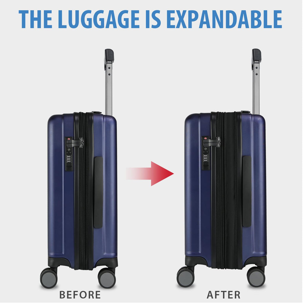 KROSER Hardside Expandable Carry On Luggage with Spinner Wheels & Built-in TSA Lock, Durable Suitcase Rolling Luggage with USB Port, Carry-On 20-Inch, Navy Blue
