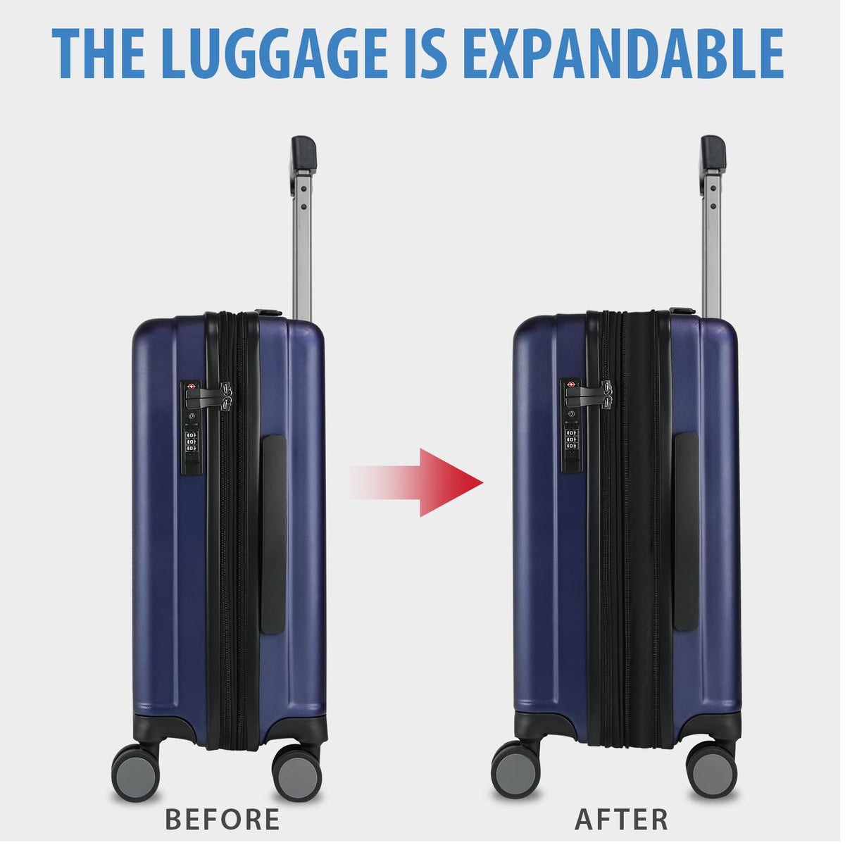 KROSER Hardside Expandable Carry On Luggage with Spinner Wheels & Built-in TSA Lock, Durable Suitcase Rolling Luggage with USB Port, Carry-On 20-Inch, Navy Blue
