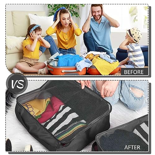 Silkfly 12 Pcs Packing Cubes for Suitcase Travel Luggage Bags Bulk Mesh Organizer Set for Hiking Camping Backpacking Clothes Accessories (Black,XL, L, M Size)