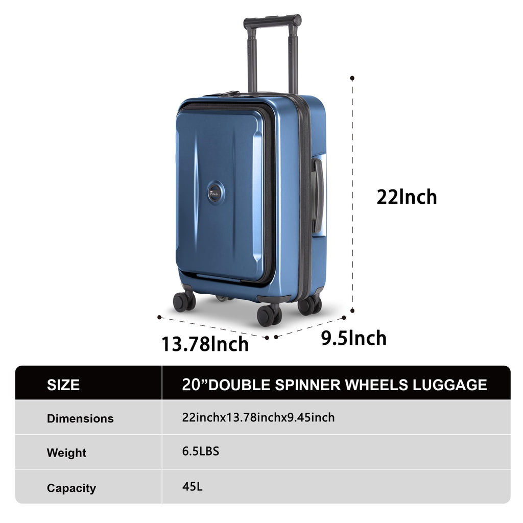 Luggage Sets 2 Piece, Carry On Luggage with Front Pocket & USB Port and 28 Inch Expandable Checked Luggage with Top Opening, Durable PC Hardside Suitcases with Spinner Wheels & TSA Lock, Blue (20/28)