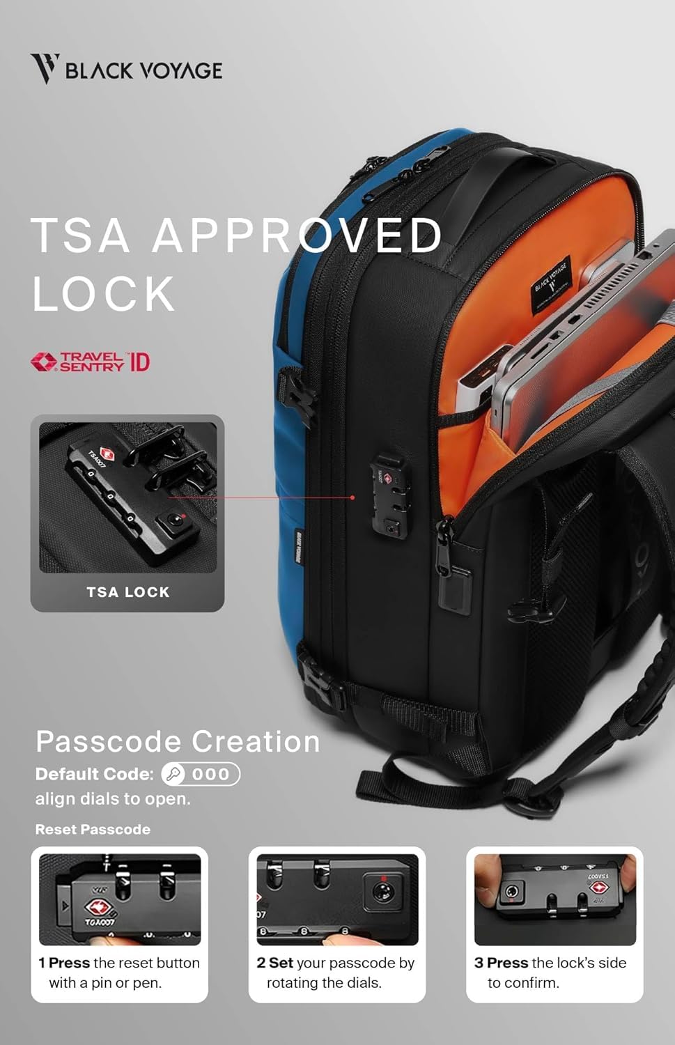 BlackVoyage Vortex Vacuum Seal Travel Backpack 60L Expandable Air Compression System Water Resistant TSA Lock Carry-On Suitcase Luggage Blue AERO - Vacuum Pump Included