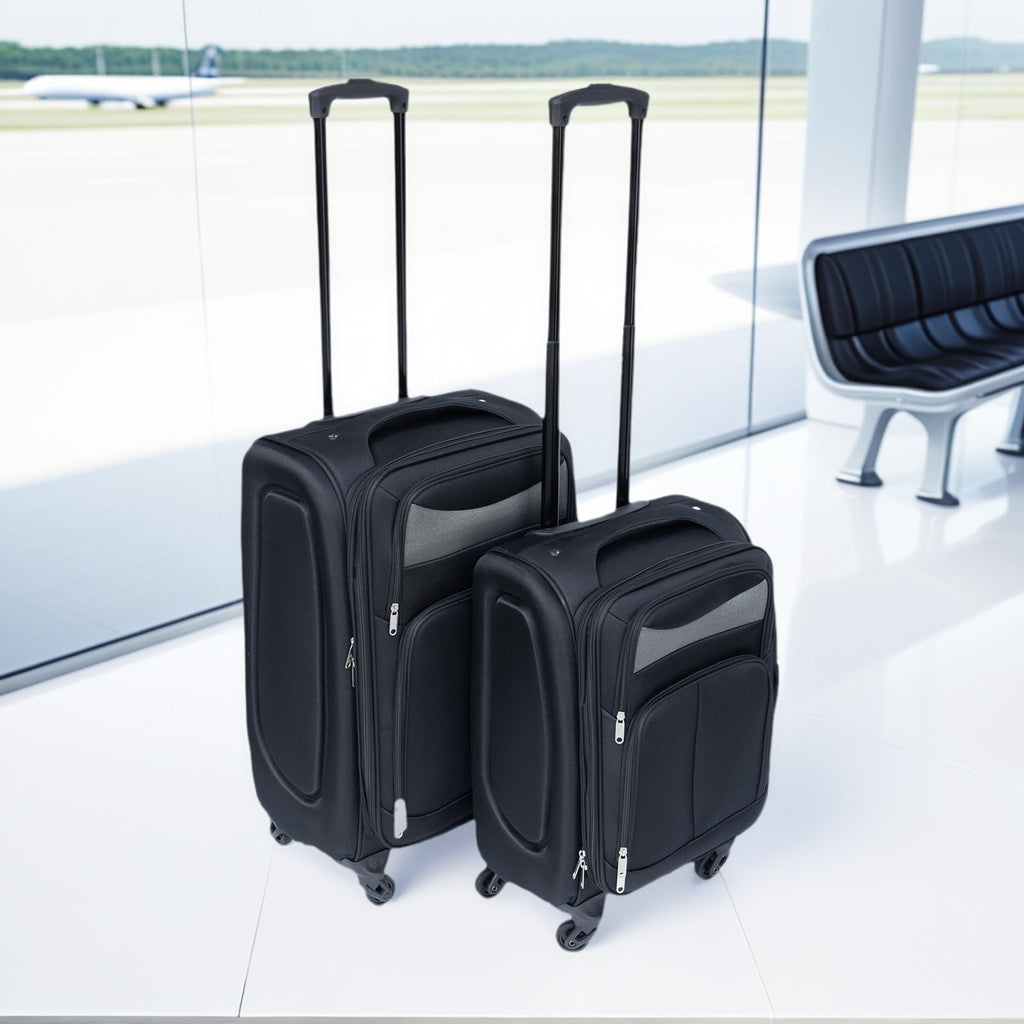 SYMCAVE 2 Piece Luggage sets - 20/24 Inch Lightweight Oxford Fabric softside Suitcase with 360° Spinner Wheels, Water-Resistant Travel Case (Password lock not Included) (Black)
