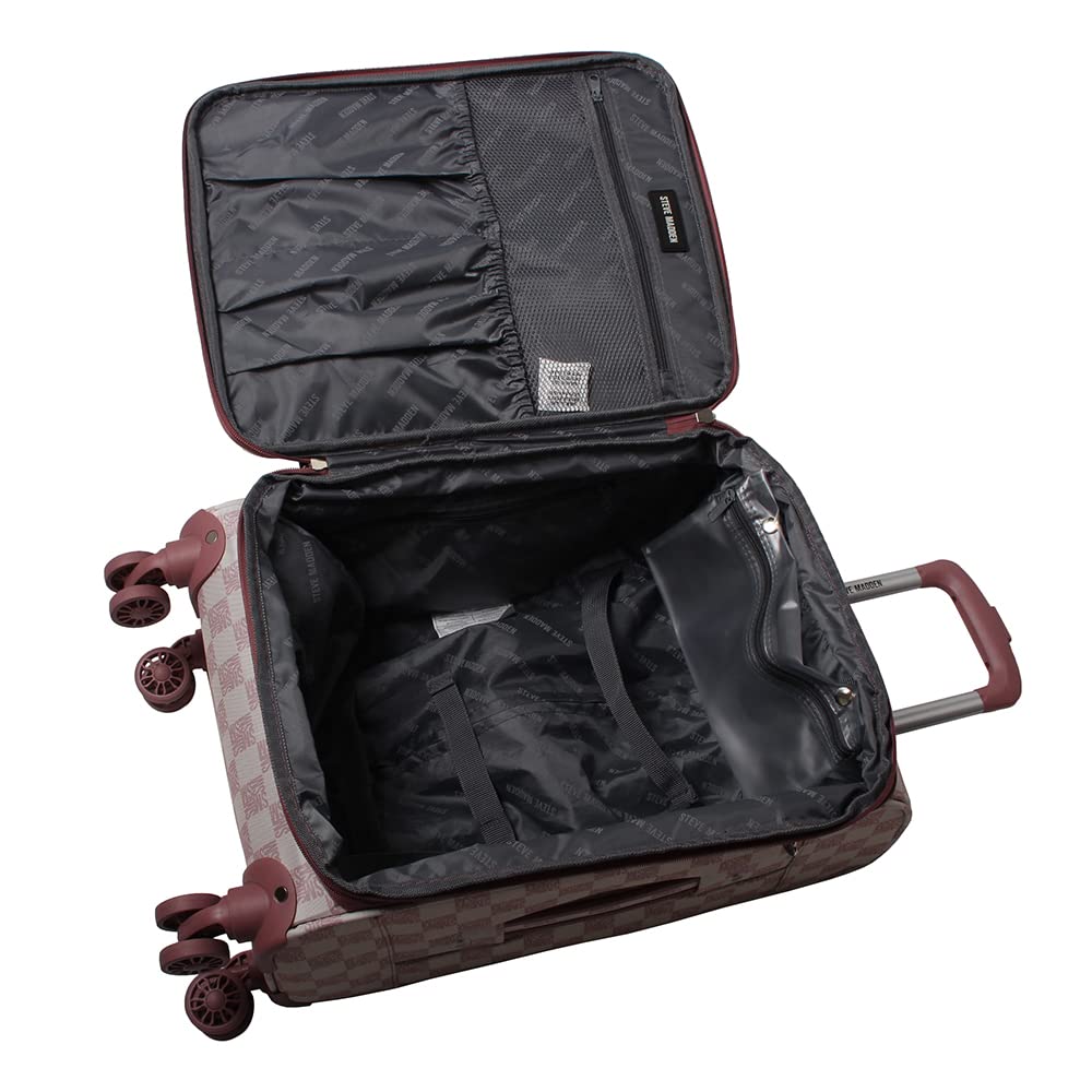 Steve Madden Designer Luggage Collection - Lightweight 24 Inch Expandable Softside Suitcase - Mid-size Rolling 4-Spinner Wheels Checked Bag (Chalet Pink, 24in)