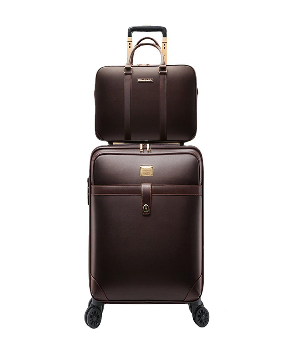 feilario 2Pcs Leather Business Spinner Wheel Luggage Waterproof Carry-On Suitcase with TSA Lock - Capacity 36-55L
