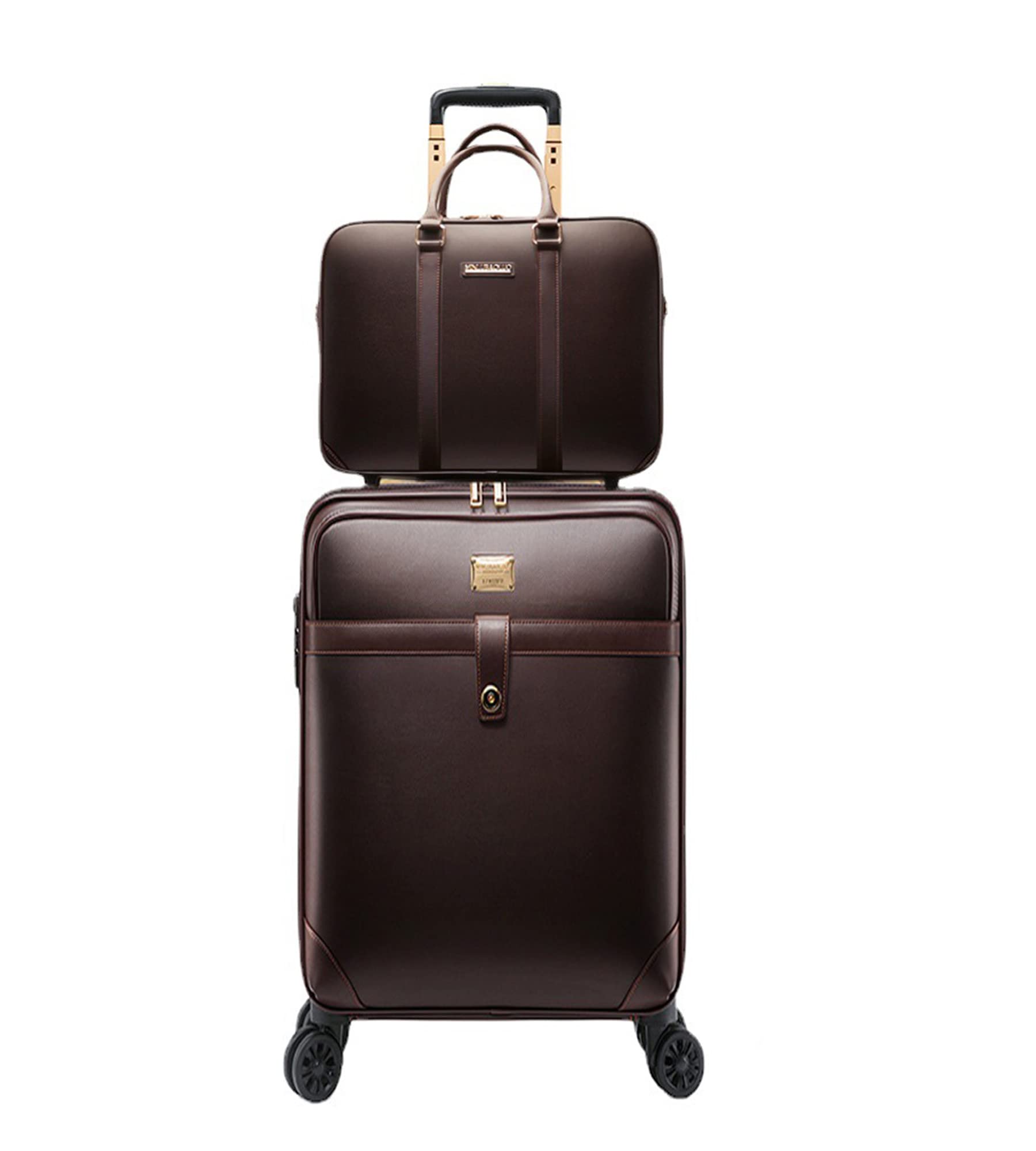 feilario 2Pcs Leather Business Spinner Wheel Luggage Waterproof Carry-On Suitcase with TSA Lock - Capacity 36-55L