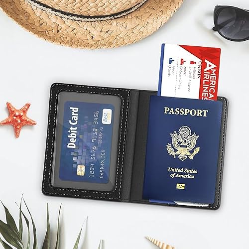 2 Pack Passport Holder and Luggage Tag Set for Nissan Pathfinder 2013-2020, Leather Protective Case for Travel Wallets, Passport Holder, Auto Folder