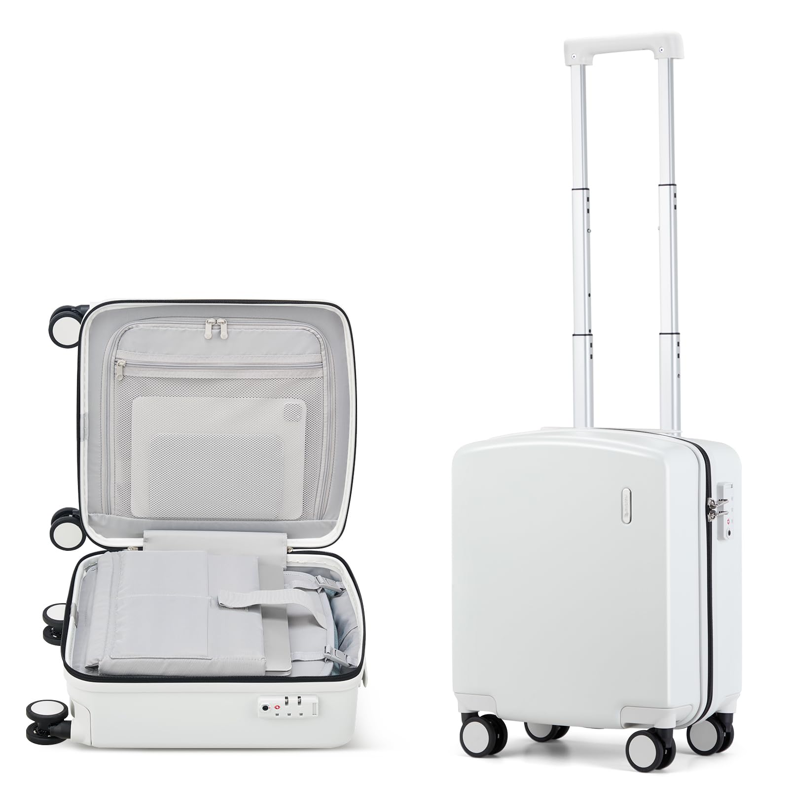Hanke 16 Inch Underseat Carry On Luggage, Airline-Approved Hard Shell Small Suitcase with Spinner Wheels, Lightweight Tsa Lock Travel Luggage for Short Trips(Smoke White)