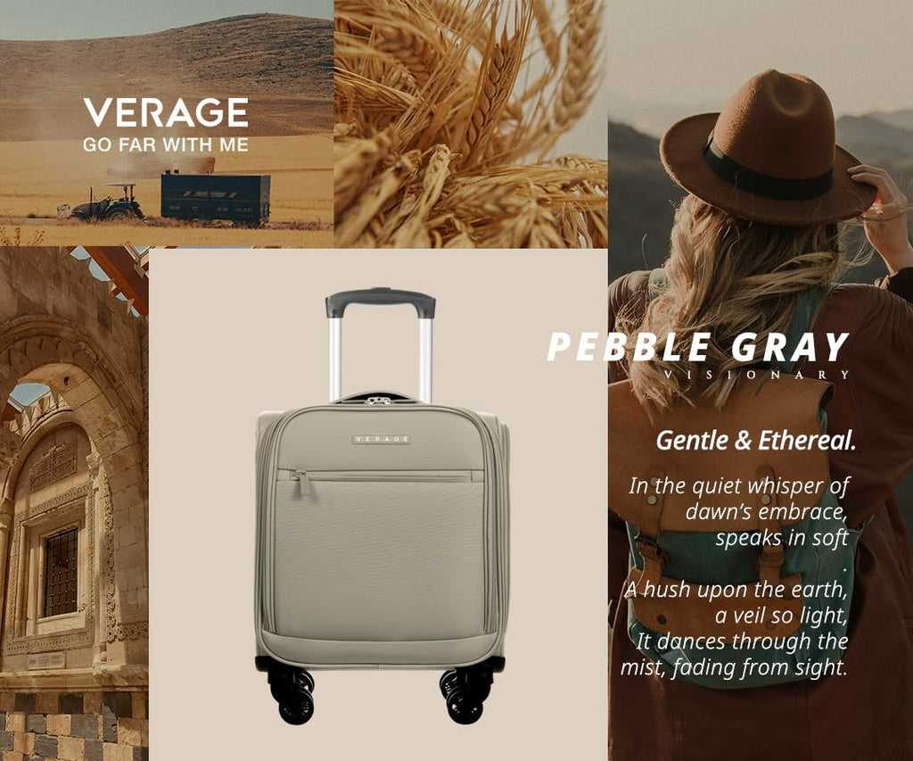 Verage Underseat Carry On Luggage with Wheels, 14.5-Inch Spinner Small Suitcase, Softside Lightweight Travel Bag for Men and Women, Airplane Carry On Bag, Pebble Gary