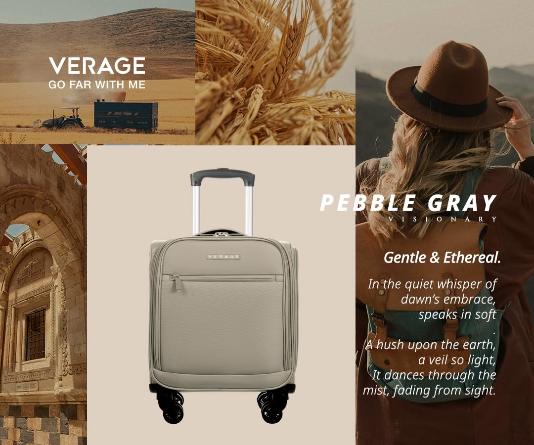 Verage Underseat Carry On Luggage with Wheels, 14.5-Inch Spinner Small Suitcase, Softside Lightweight Travel Bag for Men and Women, Airplane Carry On Bag, Pebble Gary
