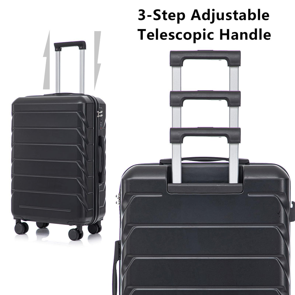 Ningering Black 3 Piece Luggage Set, ABS Hard Case Luggage Sets with Spinner Wheels, Hardshell Carry on Suitcase, Travel Suitcase with Combination Lock, 20/24/28 Inch (Black)
