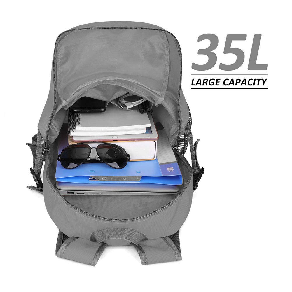 OlarHike Lightweight Travel Backpack, 35L Water Resistant Packable Traveling/Hiking Backpack Daypack for Men & Women, Multipurpose Use - Grey