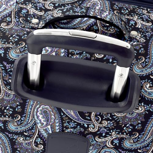 London Fog Mayfair 25 Inch Expandable Spinner Softside Suitcase, Navy White Paisley