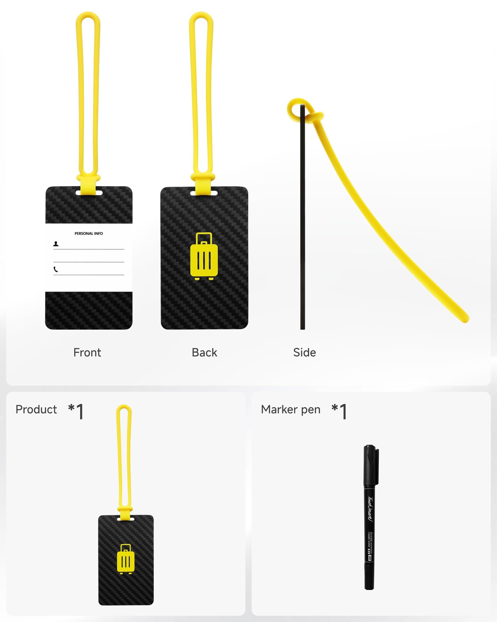 LUGGEX Luggage Tag for Suitcases - Carbon Fiber Accelerate Identification Bag Tag with Reusable Writing Panel - Waterproof & Durable, Travel Essentials（1 Pack）