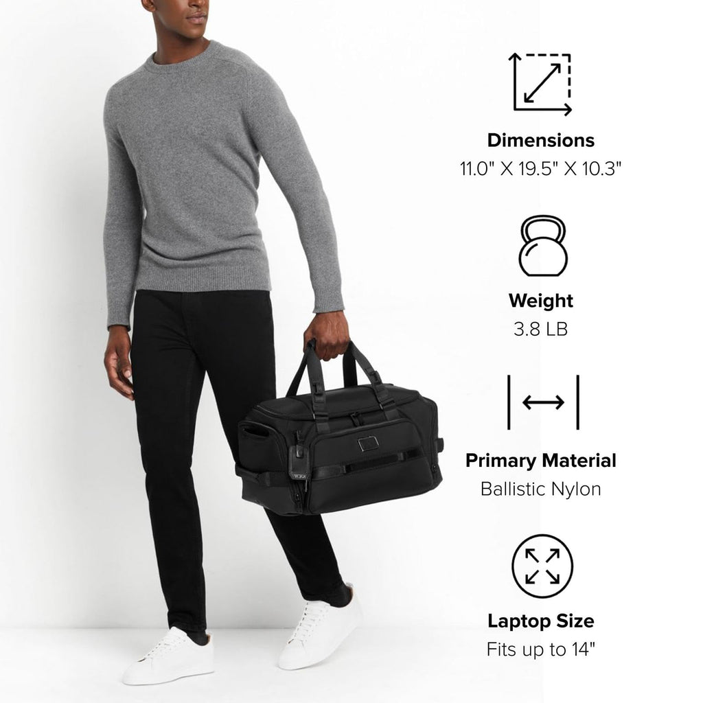 TUMI - Alpha Bravo Mason Duffel - Men's Weekender, Gym and Overnight Travel Bag - Fits Up To 15" Laptop - 11.0" X 19.5" X 10.3" - Navy Coated Canvas