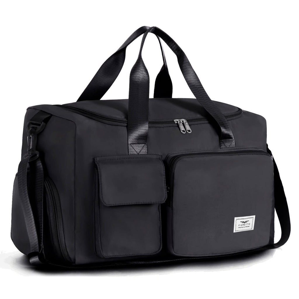 FIORETTO Women's Gym Duffle Bag with Shoes Compartment, 37L Capacity, Ideal for Travel, Gym, Sports, Duffel, Weekender, Black