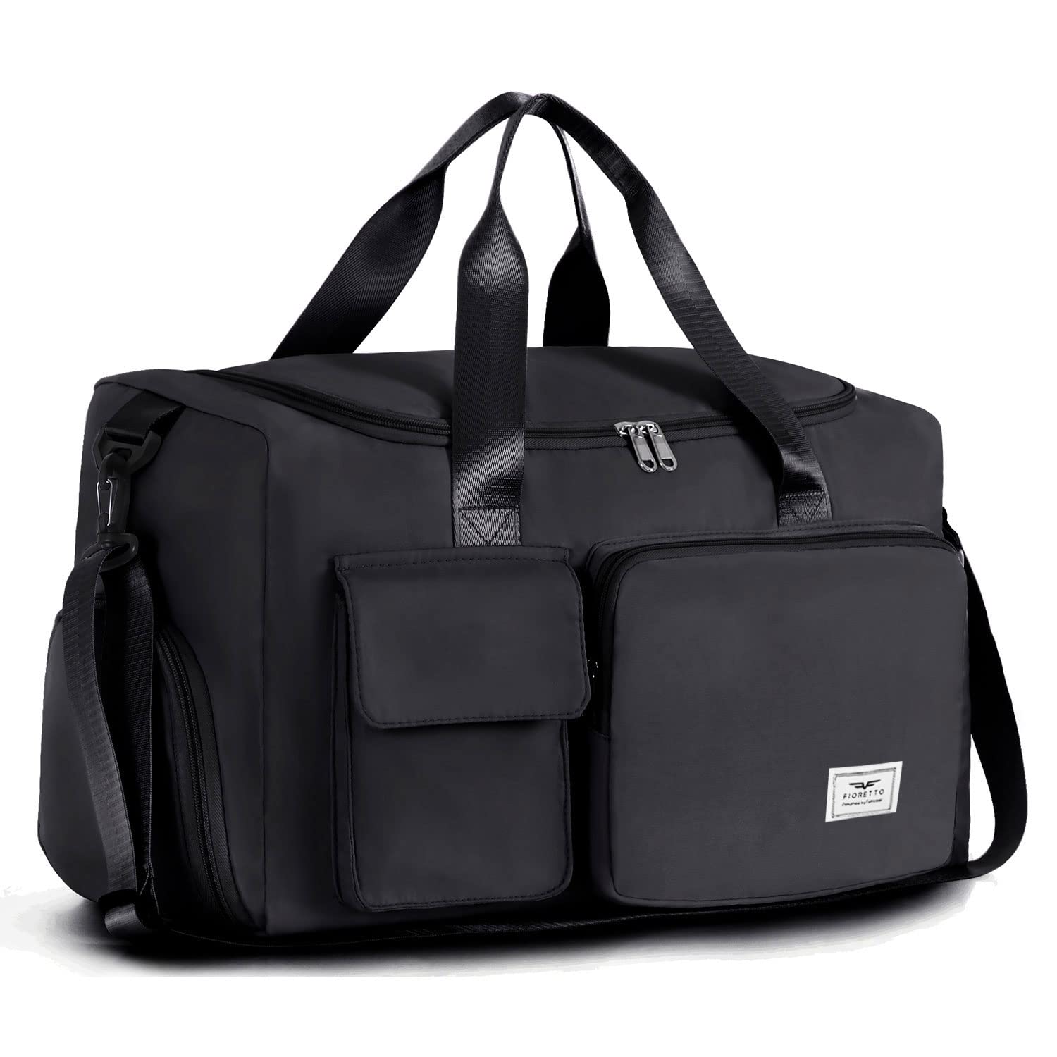 FIORETTO Women's Gym Duffle Bag with Shoes Compartment, 37L Capacity, Ideal for Travel, Gym, Sports, Duffel, Weekender, Black