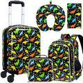 5Pcs Kids Suitcase Set for Boys, 16.5" Hardside Luggage with Spinner Wheels, Dinosaur Travel Carry on Luggage Airline Approved (Black)
