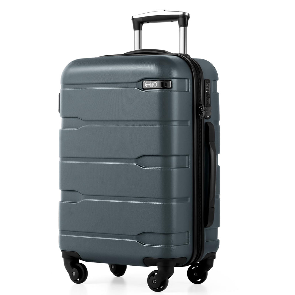Coolife Carry On Luggage 22x14x9 Airline Approved Hardside PC+ABS Suitcase with TSA Lock, Lightweight Rolling Travel Luggage with Spinner Wheels(Teal, 20in)