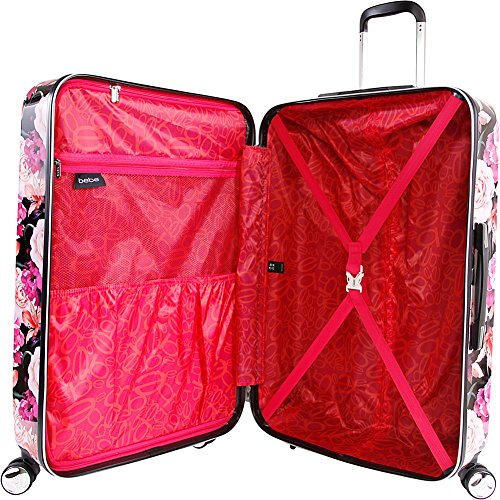 bebe Women's Luggage Hardside Check in Spinner Marie 29" Trolley Bag, Black Floral Print