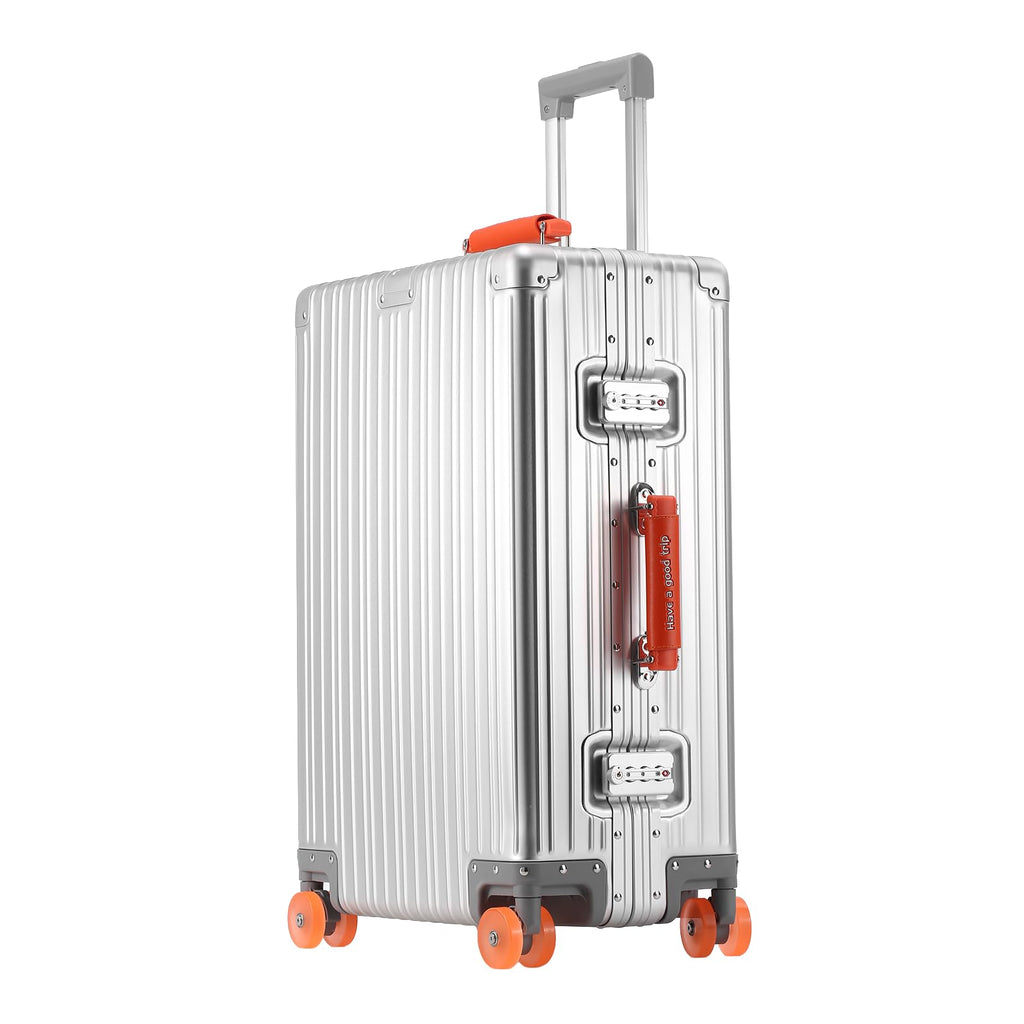EclatVivid 24 inch Aluminium Zipperless Suitcase, Full Aluminum Hard Shell Check-in Suitcase, 24 Inch 100% Aluminum Hard Shell Luggage with PU Wheels,Aluminium Large Luggage with TSA Locks(Silver)