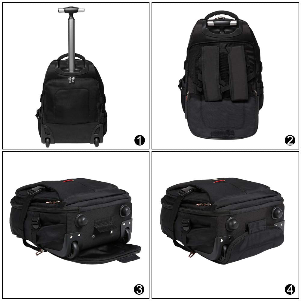 SKYMOVE 19 inches Wheeled Rolling Backpack for Adults and School Students Laptop Books Travel Backpack Bag, Black