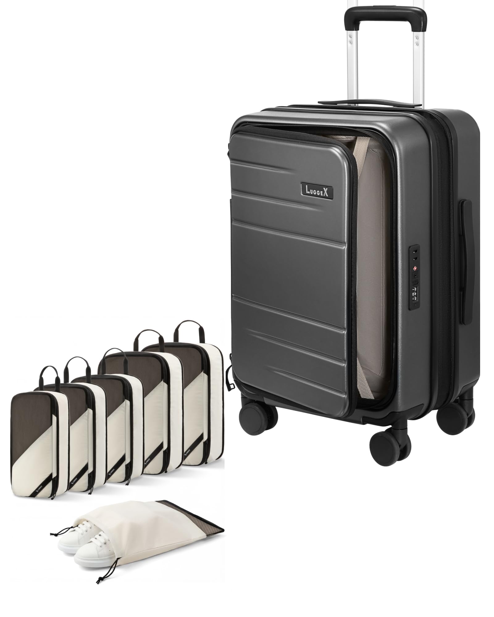 LUGGEX Carry On Luggage and 6 Set Travel Packing Cubes Bundle – Travel Essentials