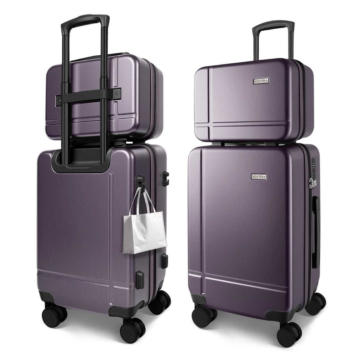 Voytra Hardshell Luggage Set, 2 Piece Women Lightweight Carry On & Air Checked Suitcase with Double Spinner Wheels, TSA Lock for Weekend Getaways & Travel Business Elegant Purple
