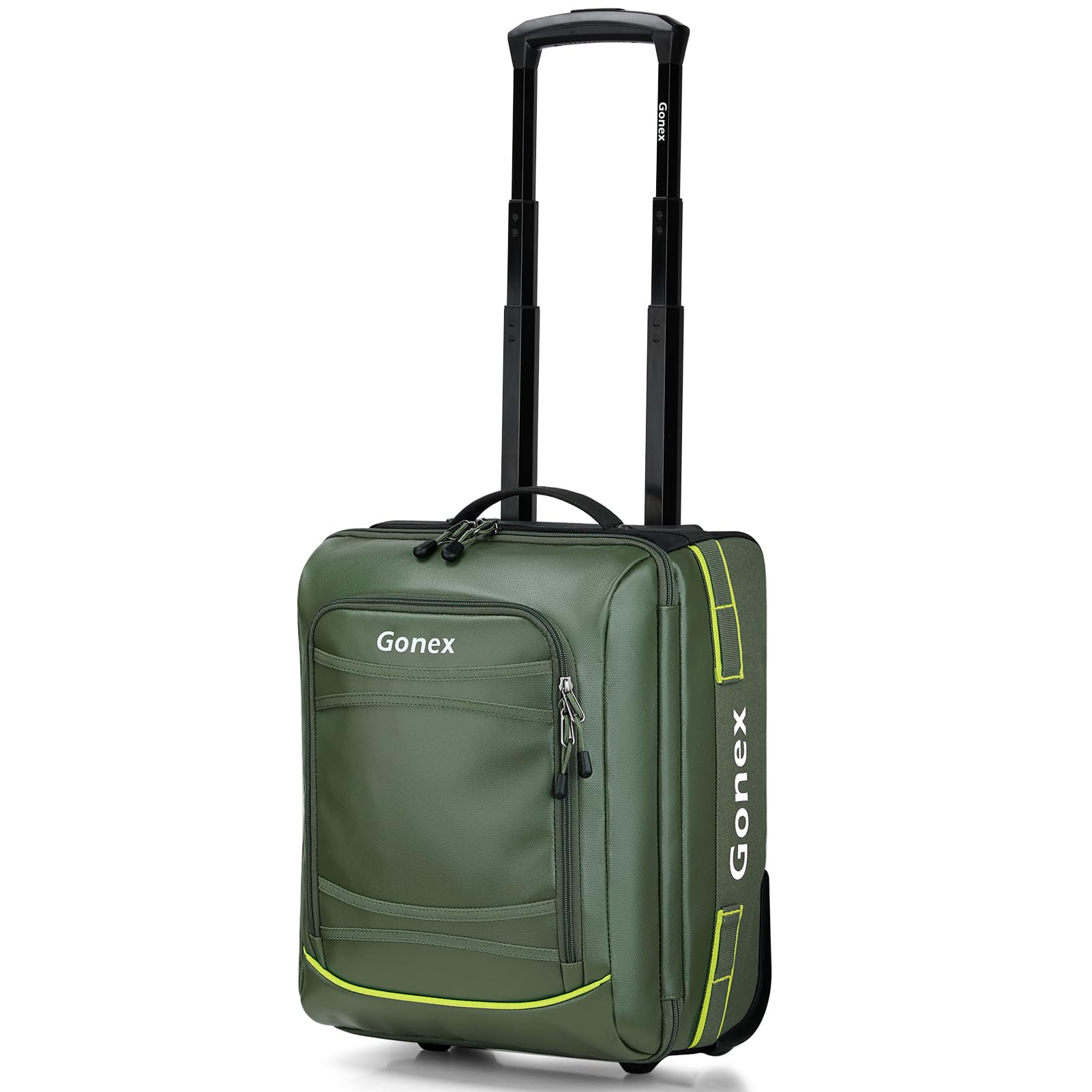 Gonex Waterproof Underseat Carry on Luggage with Wheels, 16 inch PVC Small Wheeled Travel Luggage for Airline, Rolling Overnight Weekender Suitcase for Men Women 30L, Olive Green