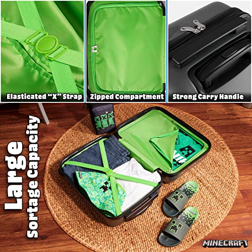 Minecraft Suitcase for Kids Teens Creeper Hard Shell Luggage Rolling Suitcase 4 Wheels Travel Essentials Vacations Trips (Medium Grey, 19.29” - 30L)