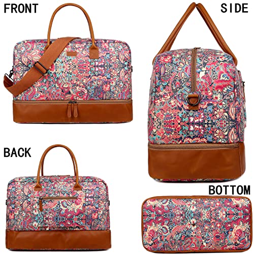 Pretty Colorful Travel Duffel Weekender Bag Overnight Bag Carry On with Shoe Compartment for Women HB-10 (HS)
