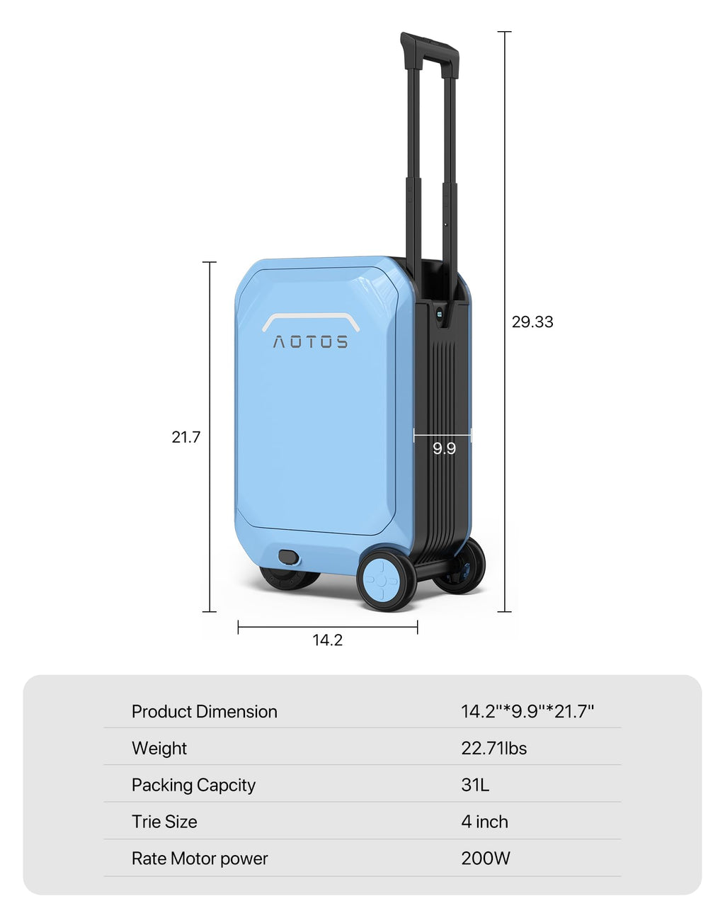 AOTOS Smart Rideable luggage-Roller carry-on luggage 22x14x9-TSA, Airline-Approved 22 inch Hardshell,Zipperless Travel Suitcase with Rolling WheelsApp Control -Cabin Suitcase for Airport Travel(Blue)