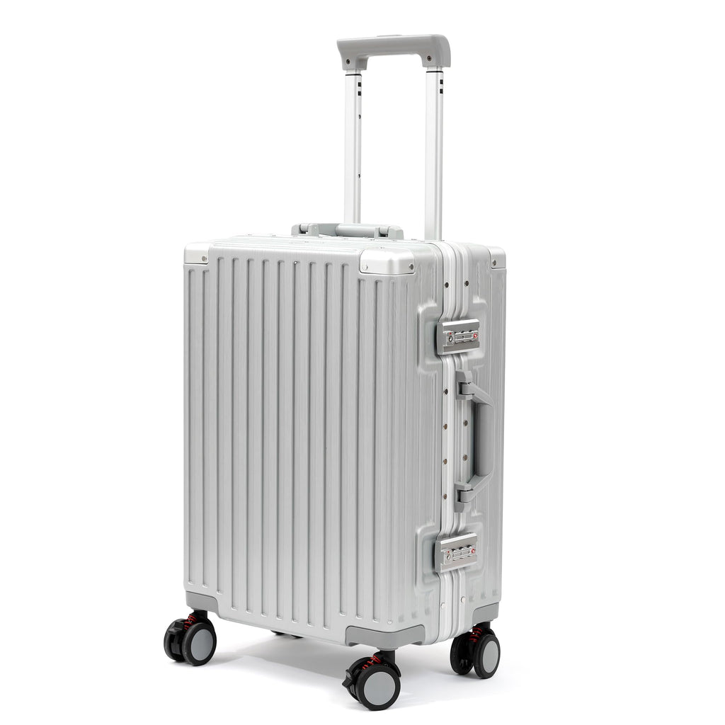 UrbanExplorer 20 Inch Carry On Luggage Aluminum Frame Airline Approved, Zipperless Luggage Carry On TSA Approved ABS+PC Hard Shell Suitcases, Lightweight Carry-On Suitcase with Cup Holder, Sliver