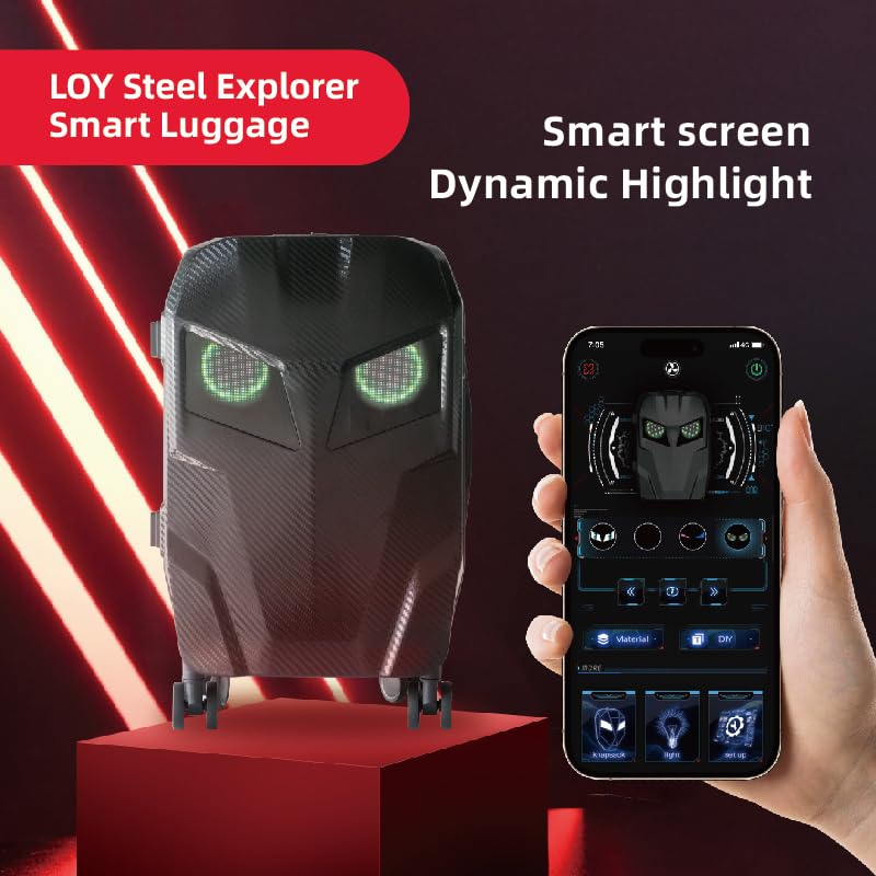Gelrova [Battery not included] 20" Hardside LED Luggage, Explorer Smart Luggage - APP-Controlled LED Eyes, Airline-Approved Carry-On, ABS+PC Hard Shell